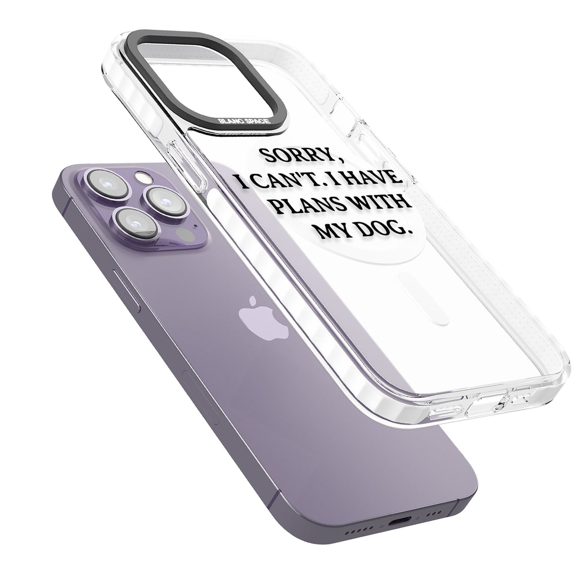 I Have Plans With My Dog iPhone 13 Pro / iPhone 13 Pro Max / iPhone 14 Pro / iPhone 14 Pro Max / iPhone 15 Pro / iPhone 15 Pro Max Impact Pro Clear Phone Case angled