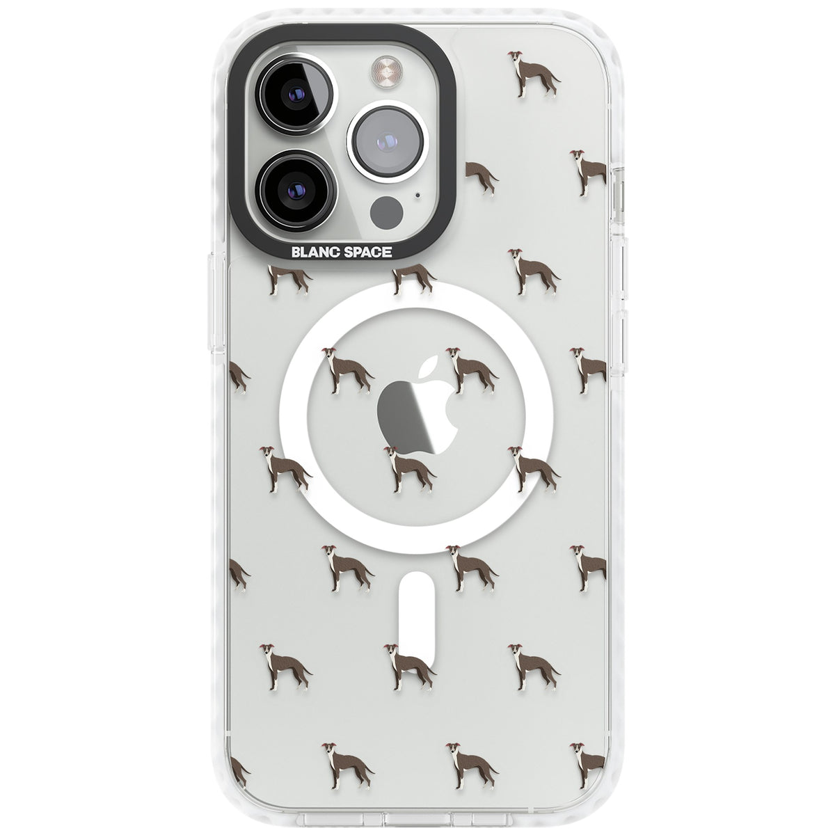 Whippet Dog Pattern Clear iPhone 13 Pro / iPhone 13 Pro Max / iPhone 14 Pro / iPhone 14 Pro Max / iPhone 15 Pro / iPhone 15 Pro Max Impact Pro Clear Phone Case front