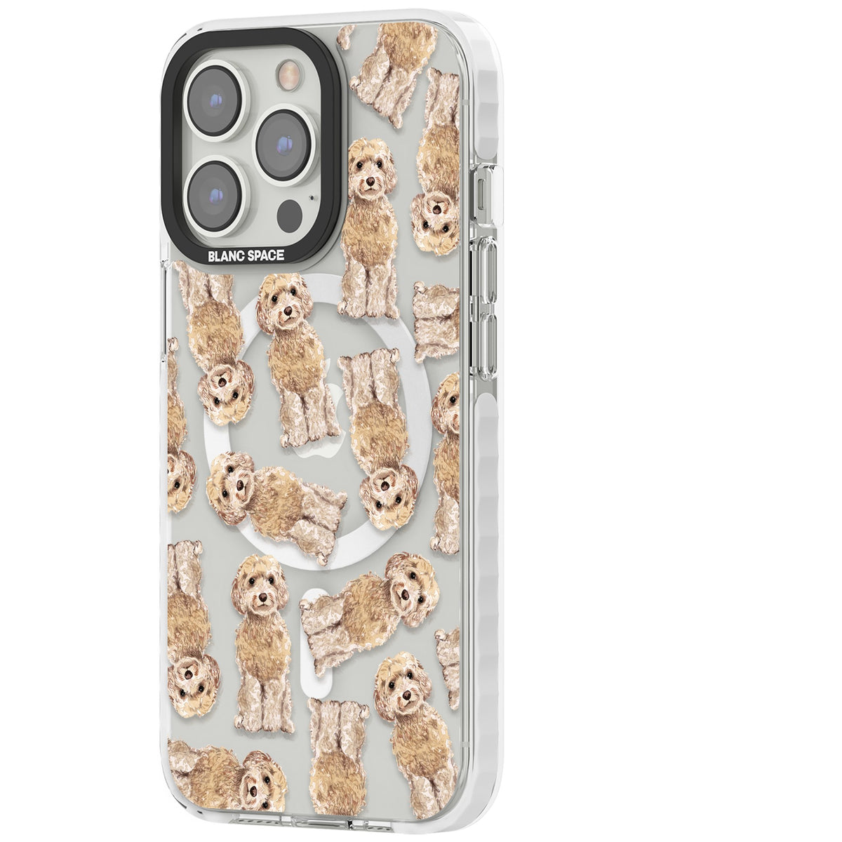 Cockapoo Patterned iPhone 13 Pro / iPhone 13 Pro Max / iPhone 14 Pro / iPhone 14 Pro Max / iPhone 15 Pro / iPhone 15 Pro Max Impact Pro Clear Phone Case side