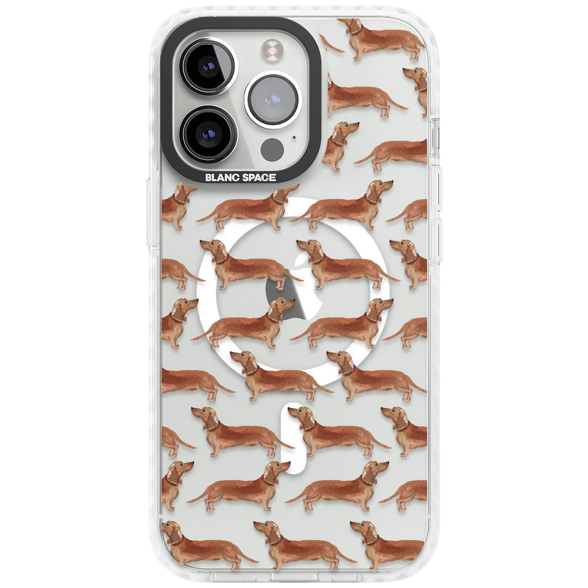 Dachshund Watercolor Dog Pattern iPhone 13 Pro / iPhone 13 Pro Max / iPhone 14 Pro / iPhone 14 Pro Max / iPhone 15 Pro / iPhone 15 Pro Max Impact Pro Clear Phone Case front