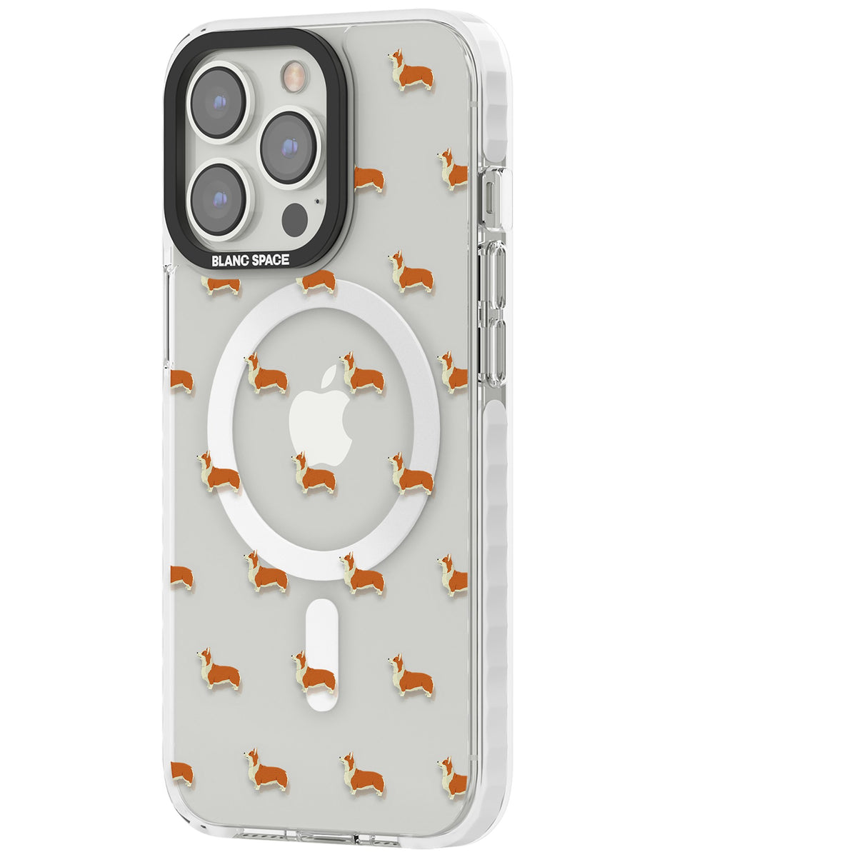 Pembroke Welsh Corgi Pattern iPhone 13 Pro / iPhone 13 Pro Max / iPhone 14 Pro / iPhone 14 Pro Max / iPhone 15 Pro / iPhone 15 Pro Max Impact Pro Clear Phone Case side