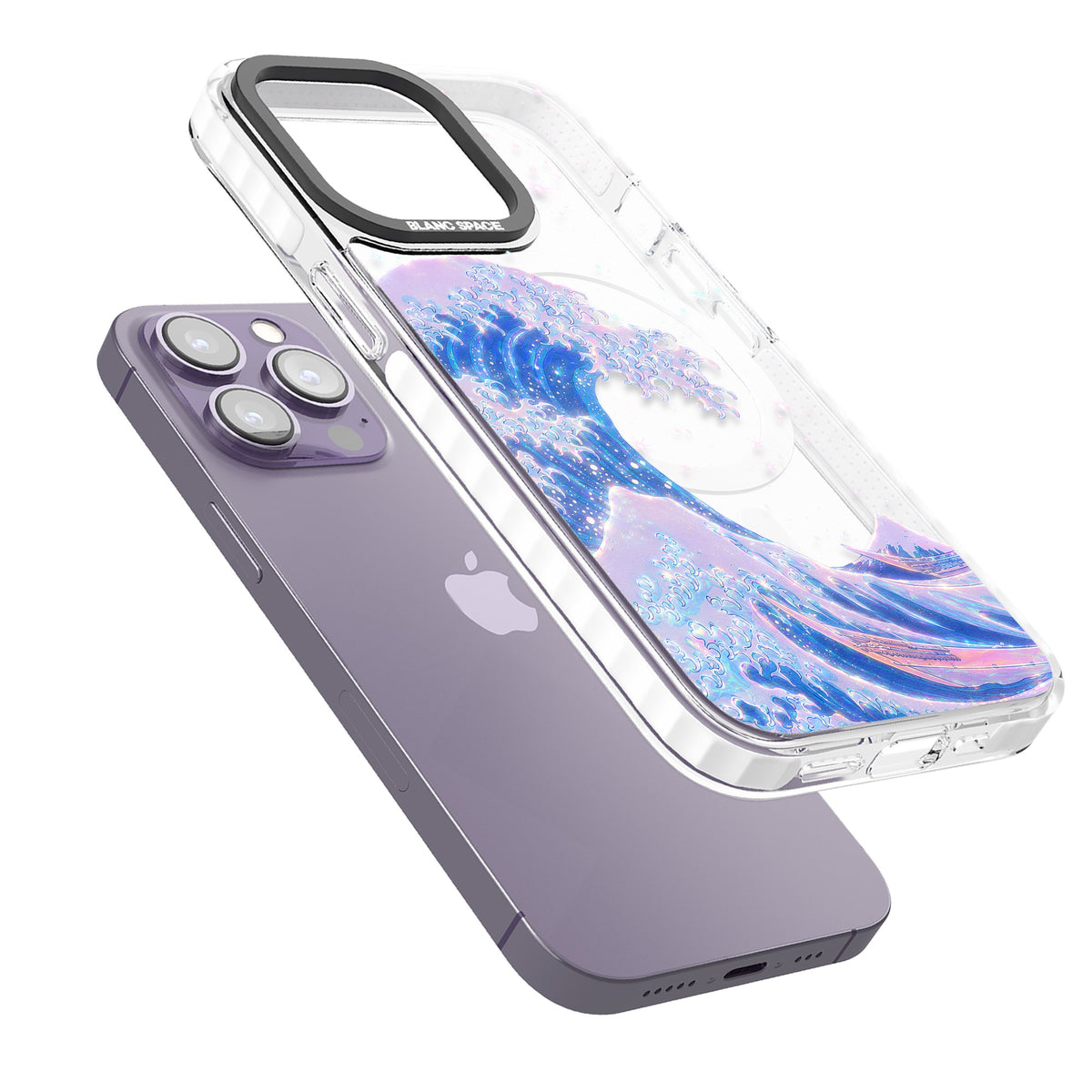 The Great Wave In Opal iPhone 13 Pro / iPhone 13 Pro Max / iPhone 14 Pro / iPhone 14 Pro Max / iPhone 15 Pro / iPhone 15 Pro Max Impact Pro Clear Phone Case angled