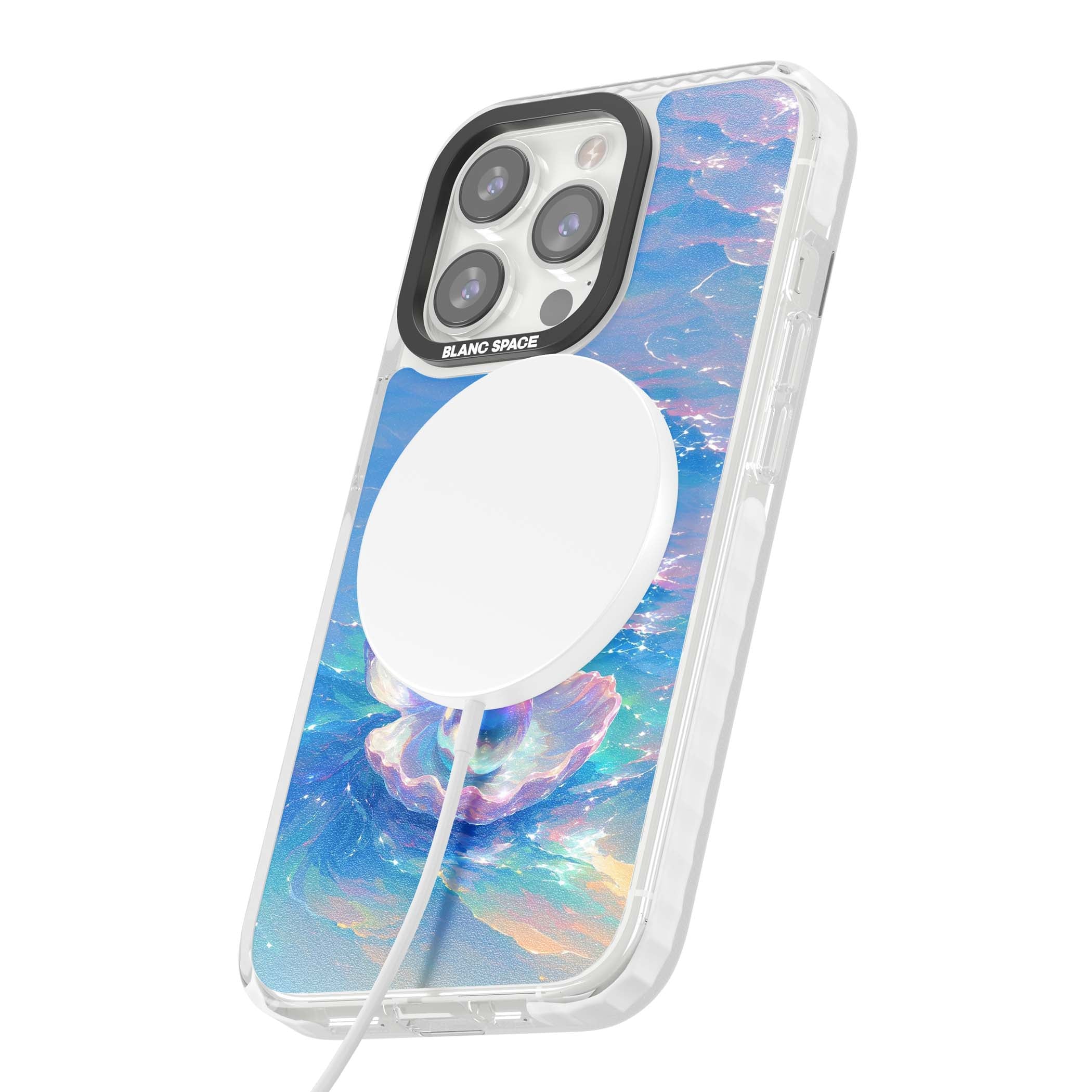 The Pearl Clam mermaidcore iPhone case featuring iridescent seashell, glowing pearl and pastel ocean waves | Impact Magsafe case for iPhone 13 Pro, iPhone 14 Pro, iPhone 15 Pro