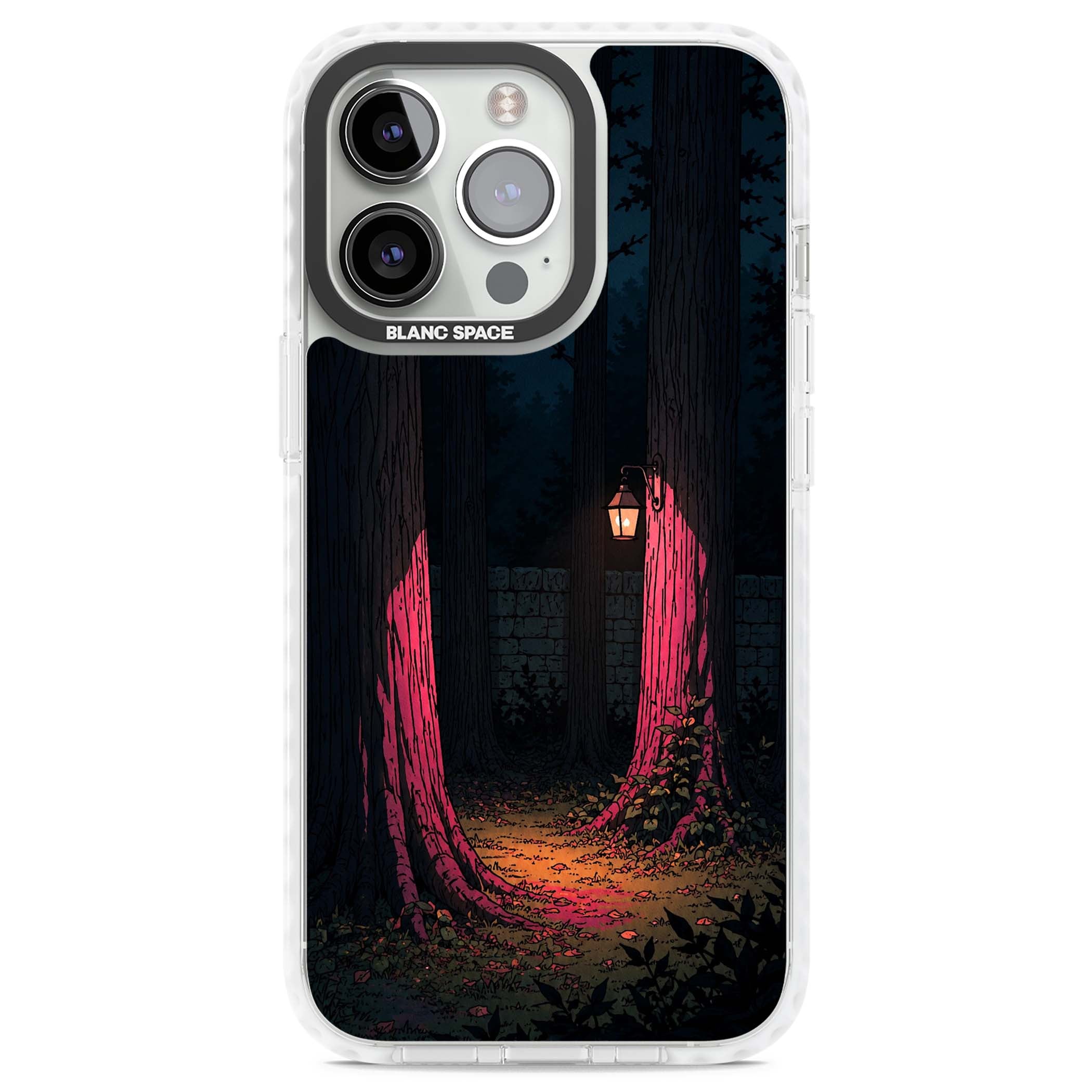 Forest Lantern dark academia iPhone case featuring a moonlit forest, glowing lantern, and stone wall pathway | Impact Magsafe case for iPhone 13 Pro, iPhone 14 Pro, iPhone 15 Pro