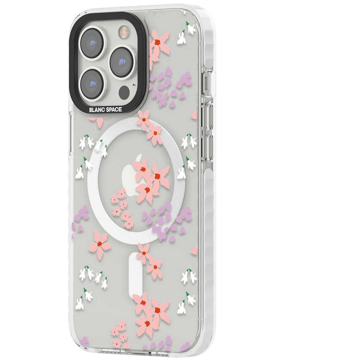 Rose & Violet Flower Mix iPhone 13 Pro / iPhone 13 Pro Max / iPhone 14 Pro / iPhone 14 Pro Max / iPhone 15 Pro / iPhone 15 Pro Max Impact Pro Clear Phone Case side