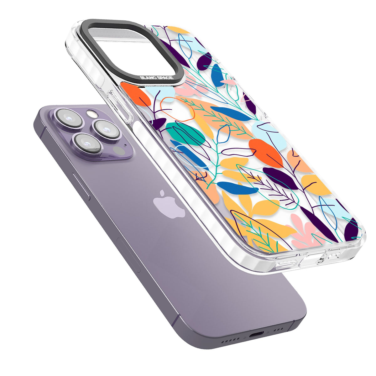 Flora Lines iPhone 13 Pro / iPhone 13 Pro Max / iPhone 14 Pro / iPhone 14 Pro Max / iPhone 15 Pro / iPhone 15 Pro Max Impact Pro Clear Phone Case angled