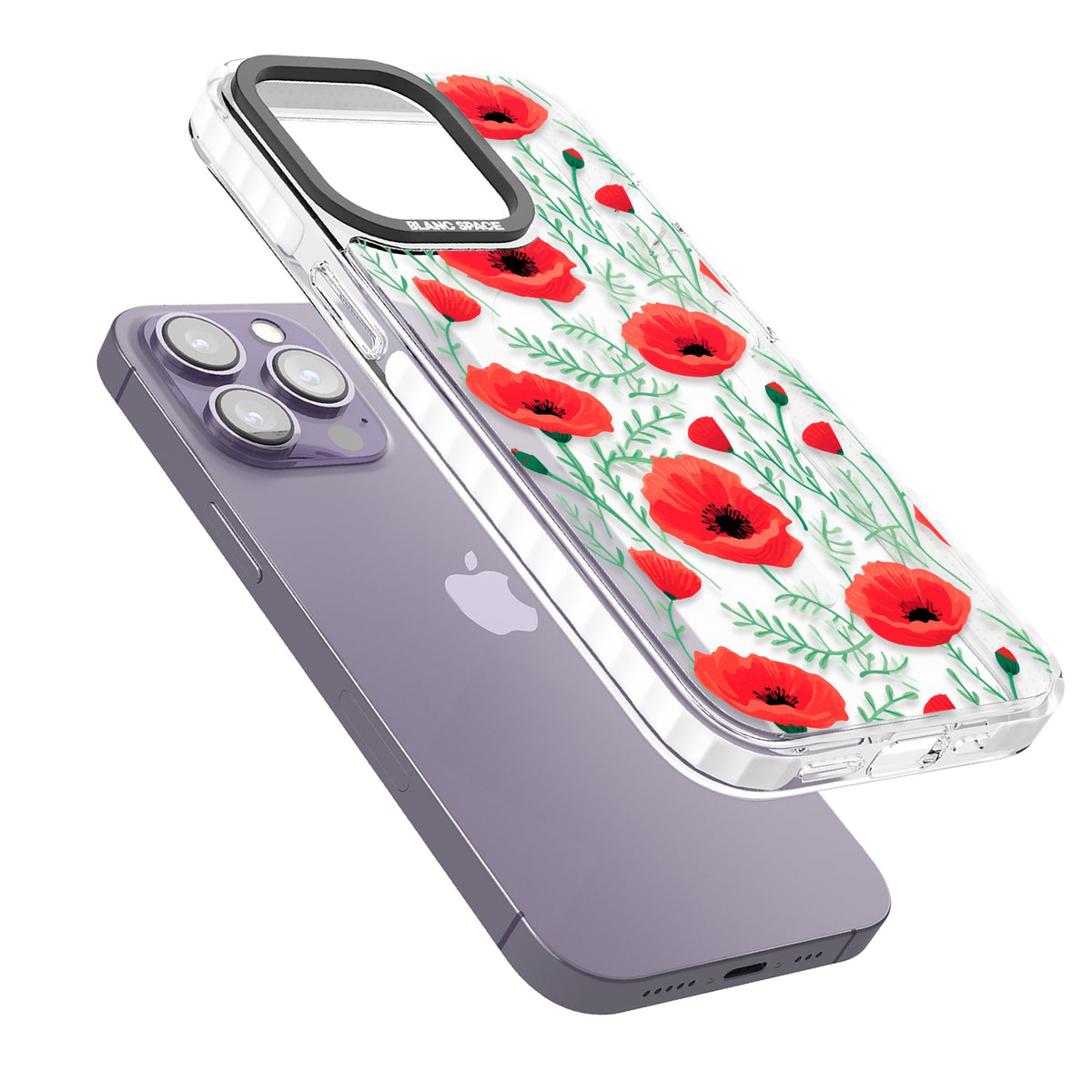 Poppy Garden iPhone 13 Pro / iPhone 13 Pro Max / iPhone 14 Pro / iPhone 14 Pro Max / iPhone 15 Pro / iPhone 15 Pro Max Impact Pro Clear Phone Case angled