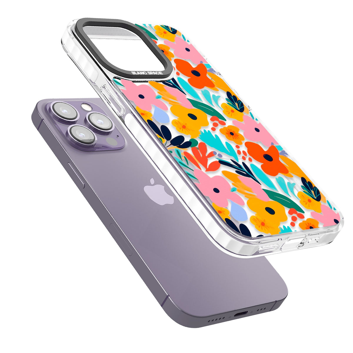 Floral Fiesta iPhone 13 Pro / iPhone 13 Pro Max / iPhone 14 Pro / iPhone 14 Pro Max / iPhone 15 Pro / iPhone 15 Pro Max Impact Pro Clear Phone Case angled
