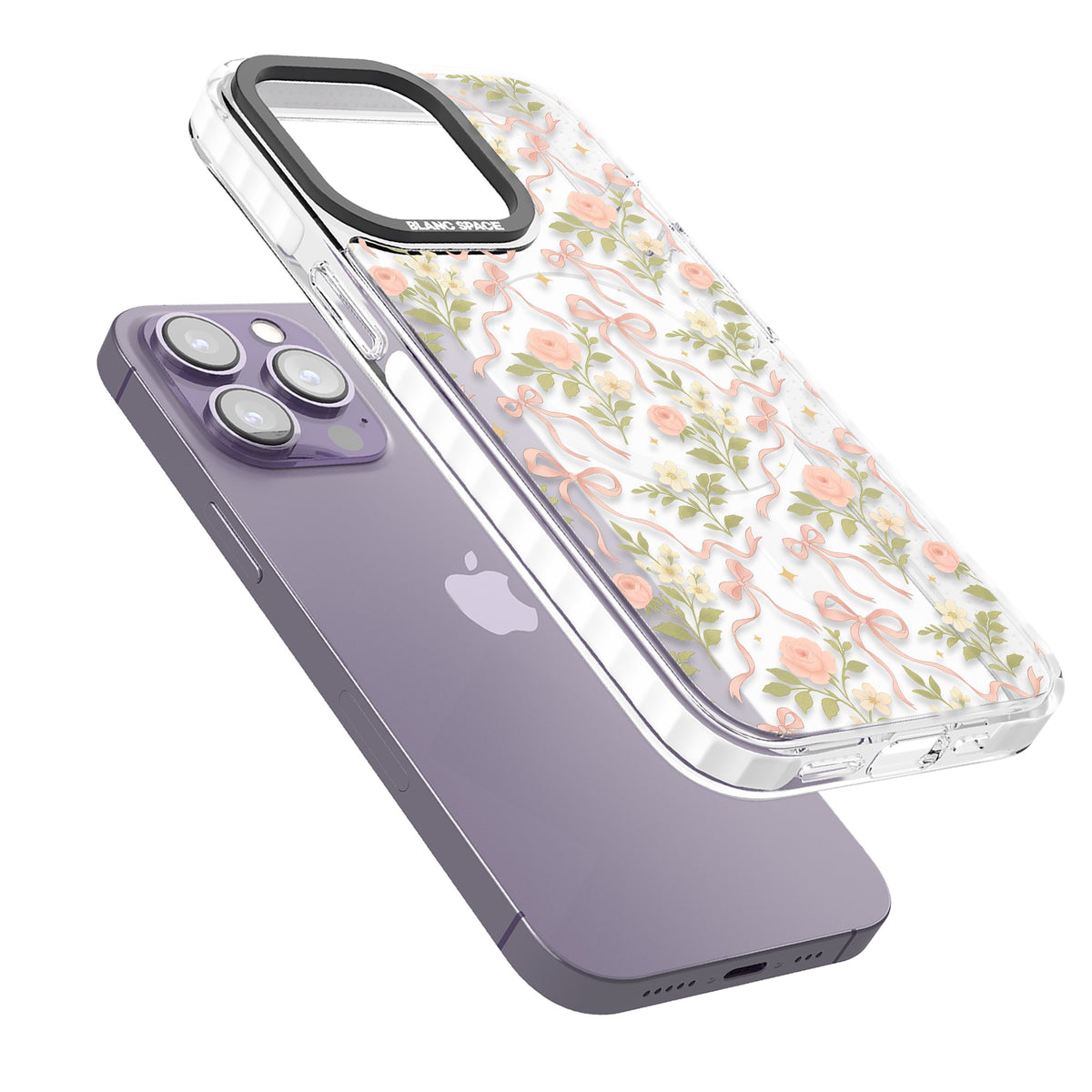 Ribbon Garden iPhone 13 Pro / iPhone 13 Pro Max / iPhone 14 Pro / iPhone 14 Pro Max / iPhone 15 Pro / iPhone 15 Pro Max Impact Pro Clear Phone Case angled