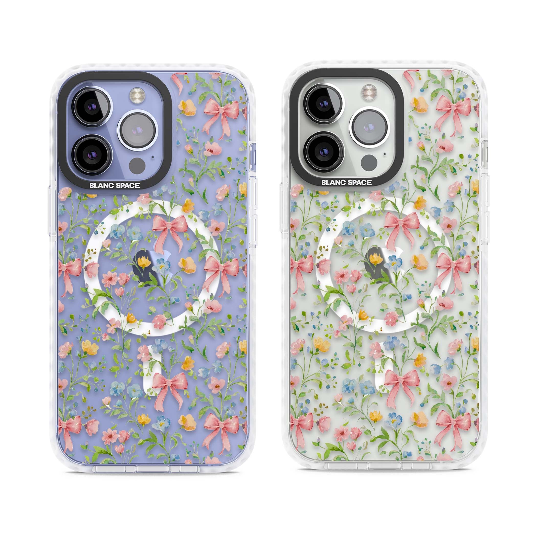 Ribbons & Wildflowers cottagecore iPhone case featuring watercolor wildflowers, pink satin bows, and delicate spring blooms o | Impact Magsafe case for iPhone 13 Pro, iPhone 14 Pro, iPhone 15 Pro