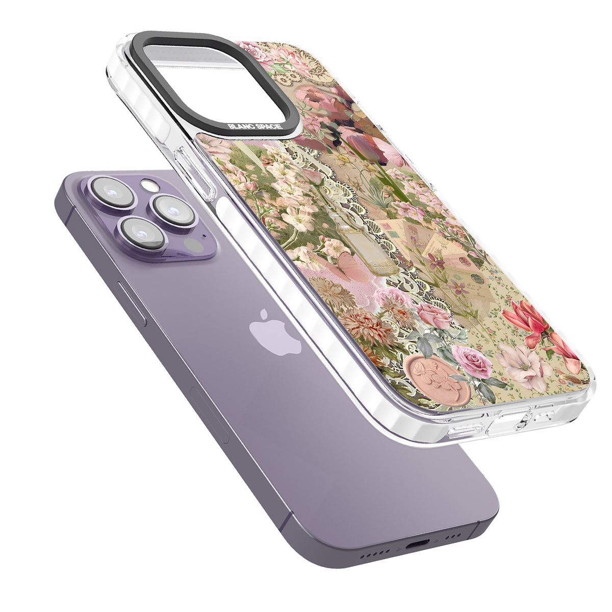 Rose Memoir iPhone 13 Pro / iPhone 13 Pro Max / iPhone 14 Pro / iPhone 14 Pro Max / iPhone 15 Pro / iPhone 15 Pro Max Impact Pro Clear Phone Case angled