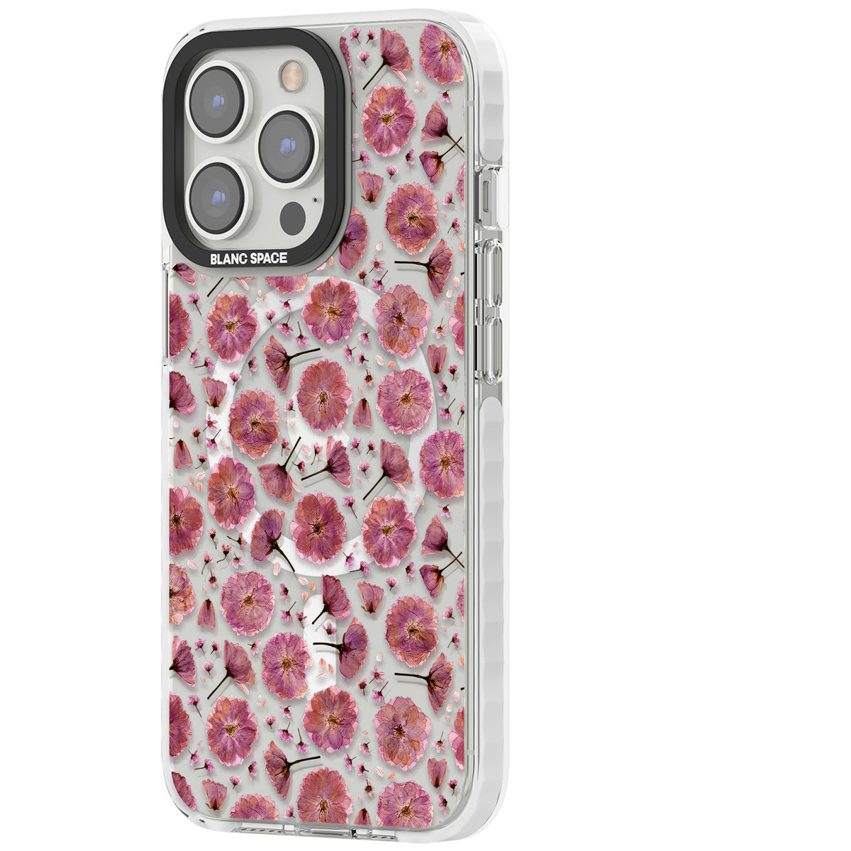 Pink Florals & Blossom iPhone 13 Pro / iPhone 13 Pro Max / iPhone 14 Pro / iPhone 14 Pro Max / iPhone 15 Pro / iPhone 15 Pro Max Impact Pro Clear Phone Case side