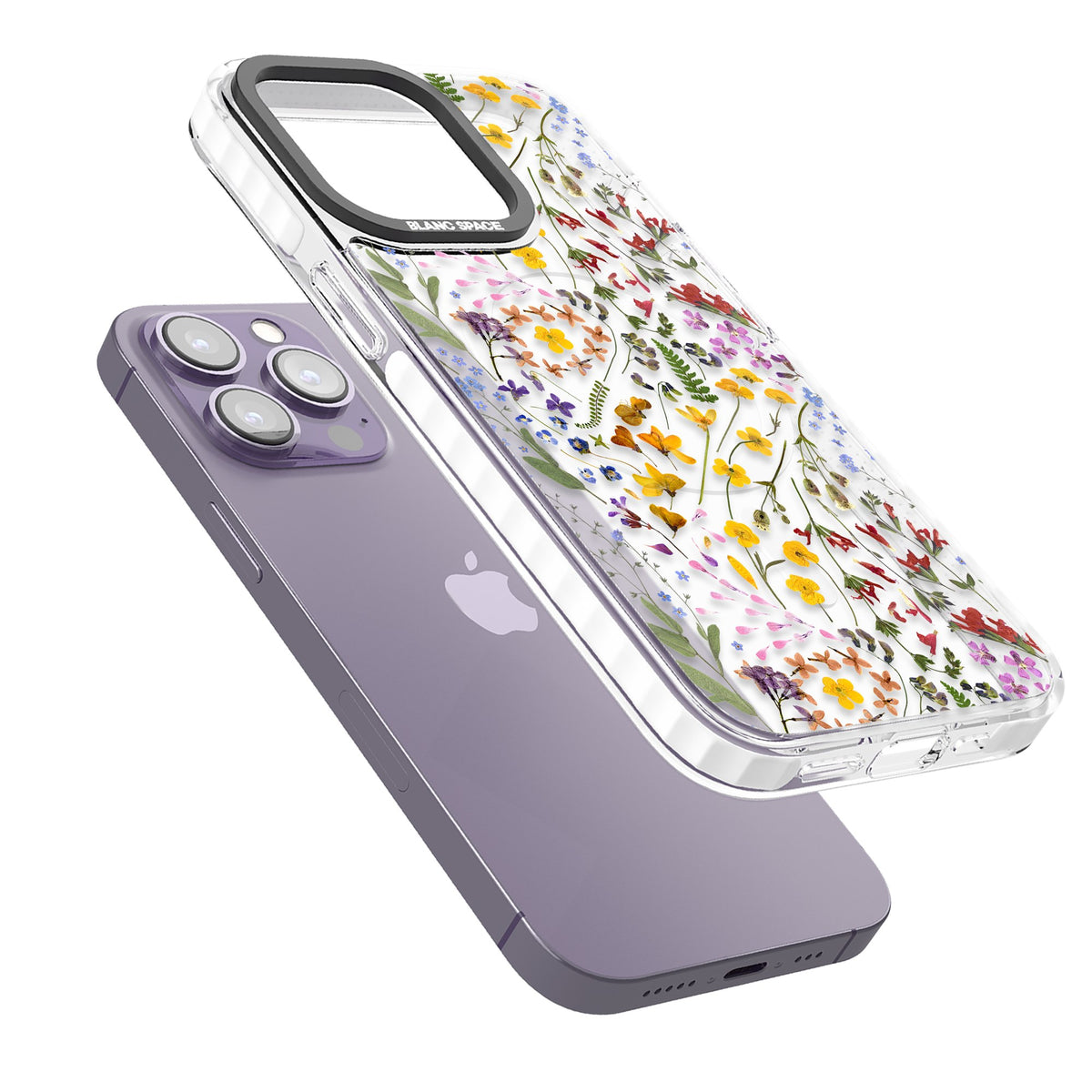 Wildflower iPhone 13 Pro / iPhone 13 Pro Max / iPhone 14 Pro / iPhone 14 Pro Max / iPhone 15 Pro / iPhone 15 Pro Max Impact Pro Clear Phone Case angled