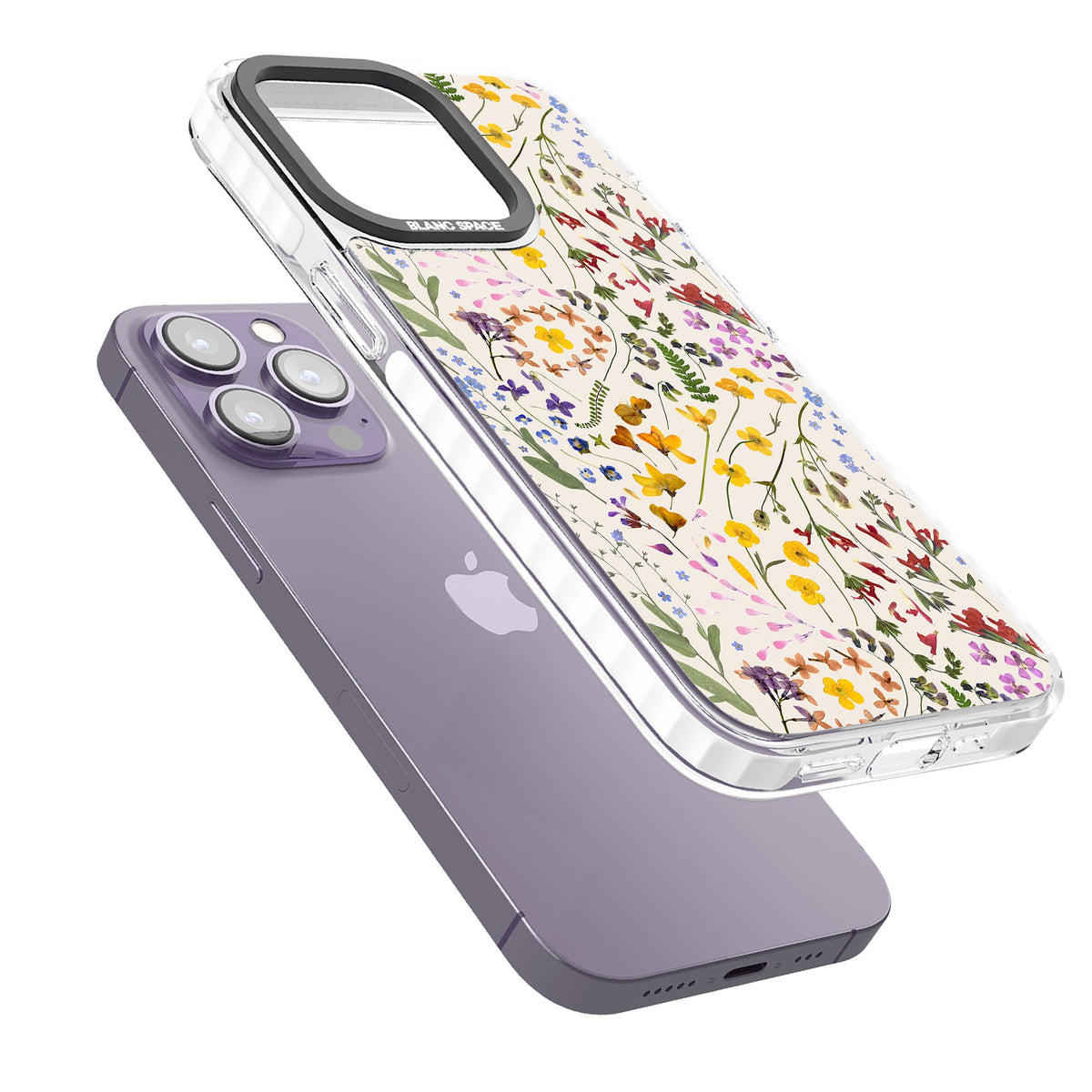 Wildflower Cream iPhone 13 Pro / iPhone 13 Pro Max / iPhone 14 Pro / iPhone 14 Pro Max / iPhone 15 Pro / iPhone 15 Pro Max Impact Pro Clear Phone Case angled