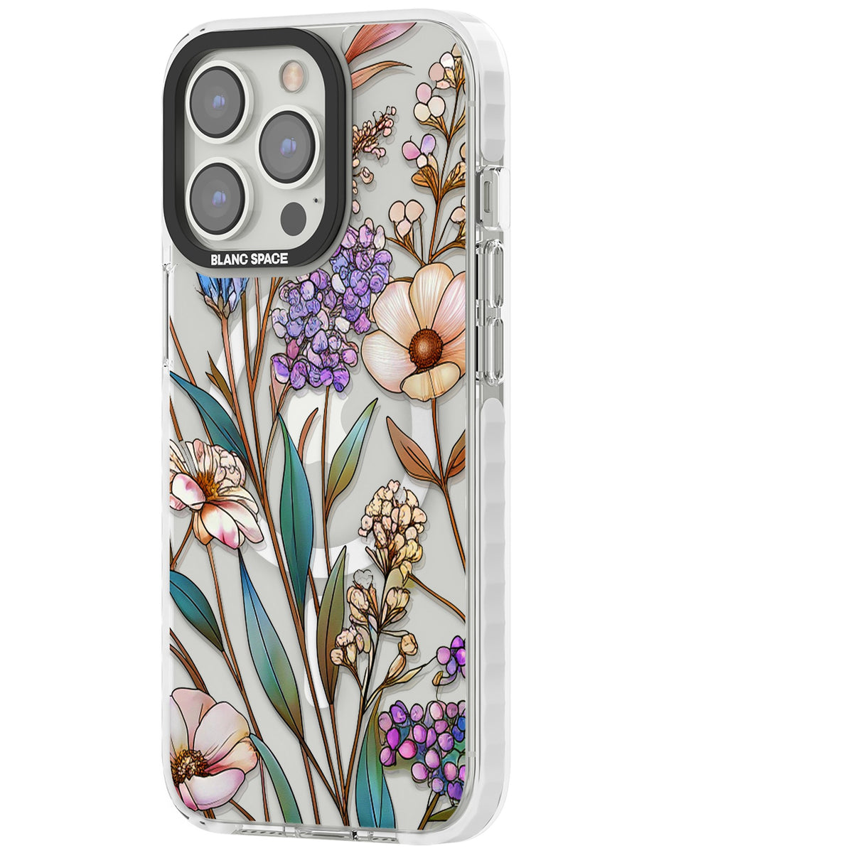 Glass Wildflower Mix iPhone 13 Pro / iPhone 13 Pro Max / iPhone 14 Pro / iPhone 14 Pro Max / iPhone 15 Pro / iPhone 15 Pro Max Impact Pro Clear Phone Case side
