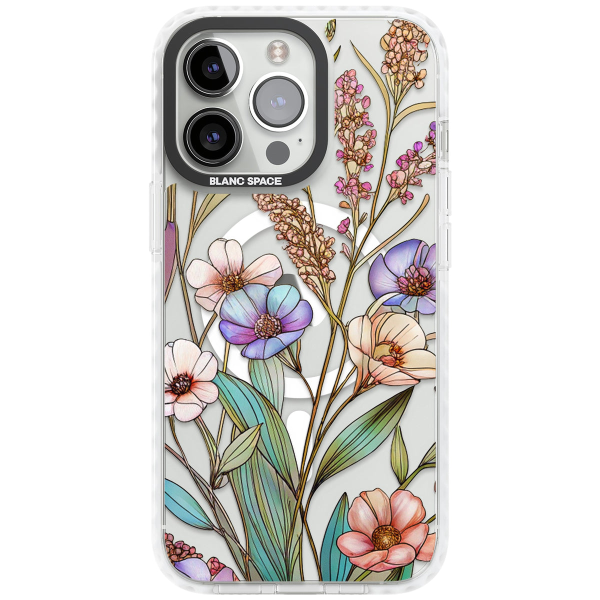 Glass Summer Flowers iPhone 13 Pro / iPhone 13 Pro Max / iPhone 14 Pro / iPhone 14 Pro Max / iPhone 15 Pro / iPhone 15 Pro Max Impact Pro Clear Phone Case front