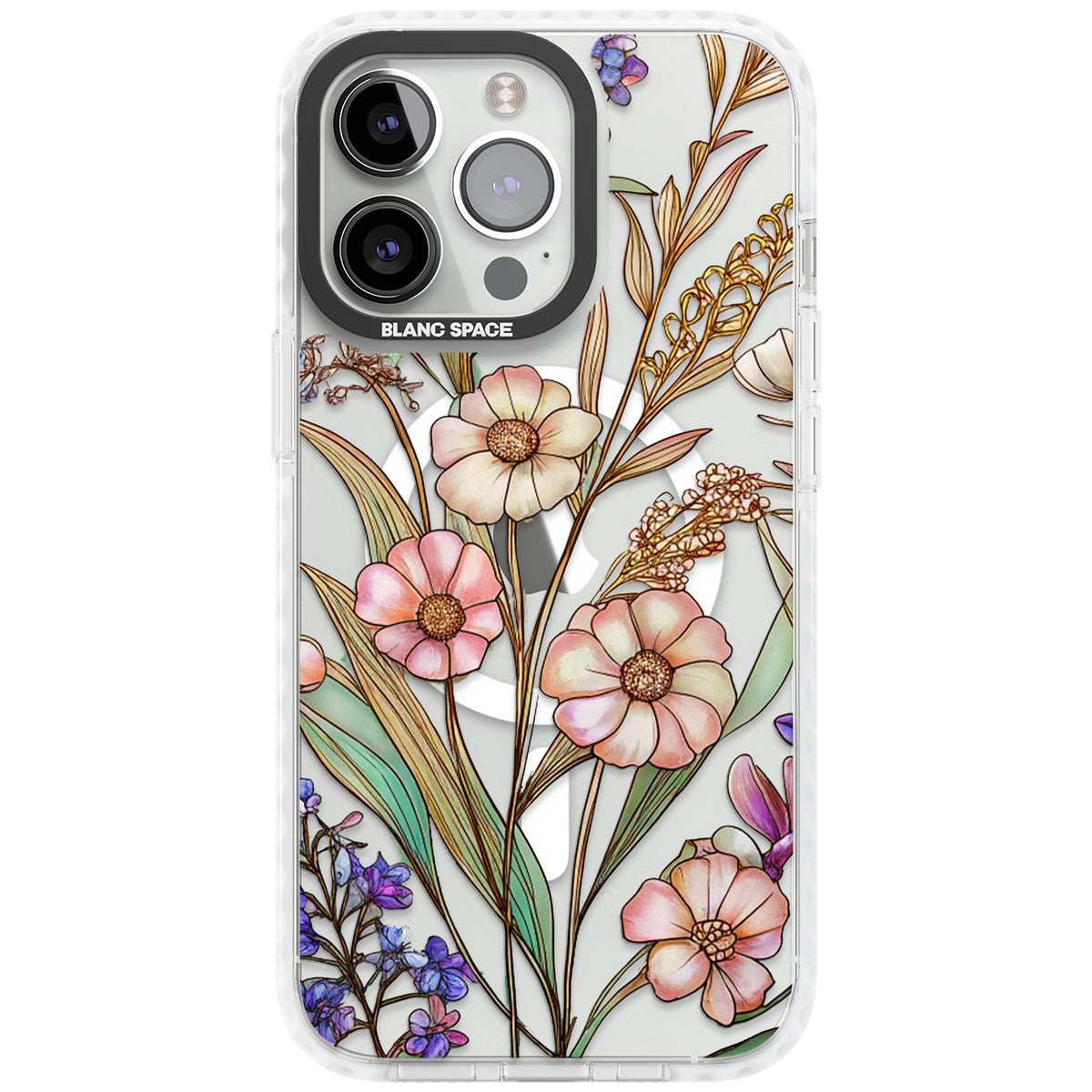 Glass Spring Flowers iPhone 13 Pro / iPhone 13 Pro Max / iPhone 14 Pro / iPhone 14 Pro Max / iPhone 15 Pro / iPhone 15 Pro Max Impact Pro Clear Phone Case front