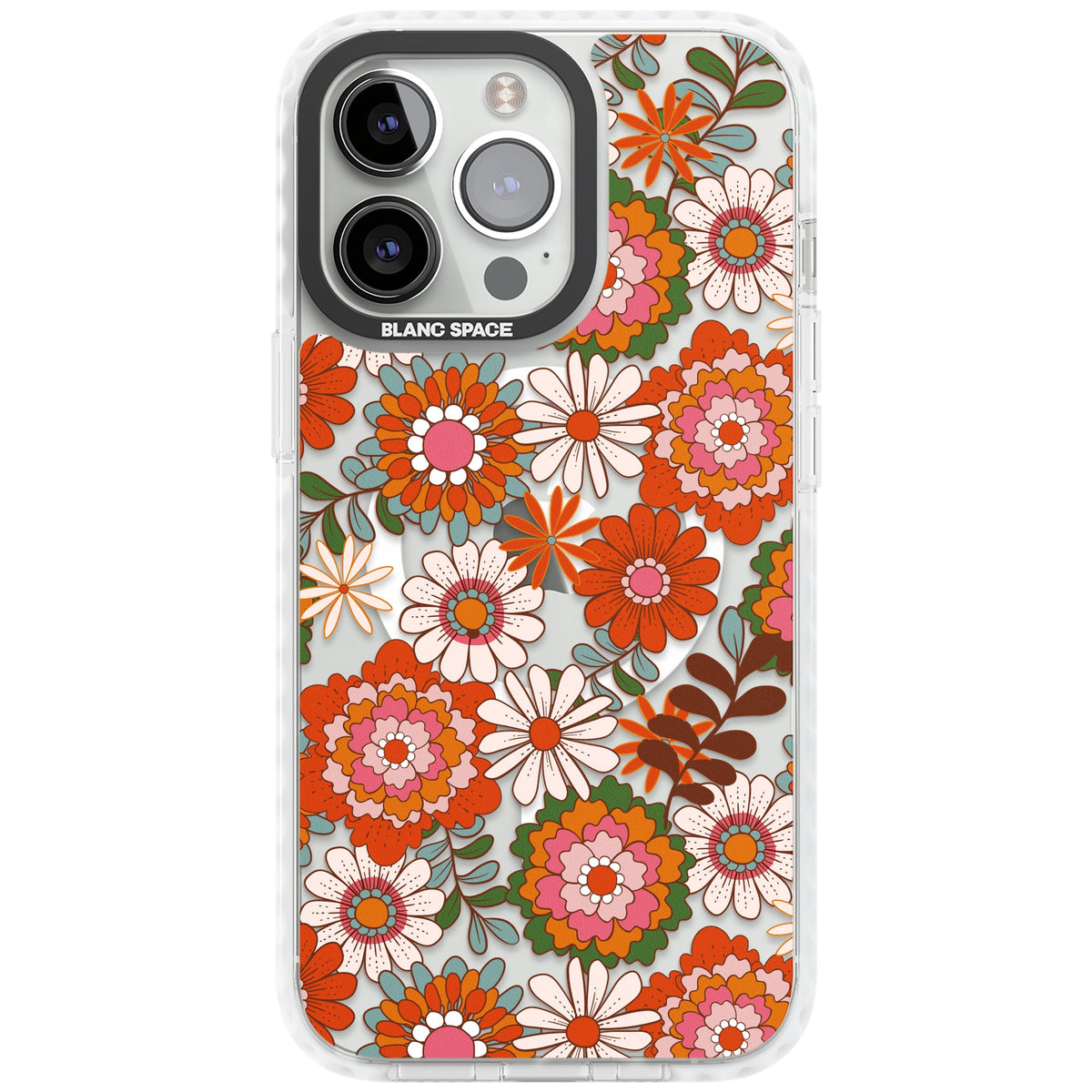 Seventies Bloom iPhone 13 Pro / iPhone 13 Pro Max / iPhone 14 Pro / iPhone 14 Pro Max / iPhone 15 Pro / iPhone 15 Pro Max Impact Pro Clear Phone Case front