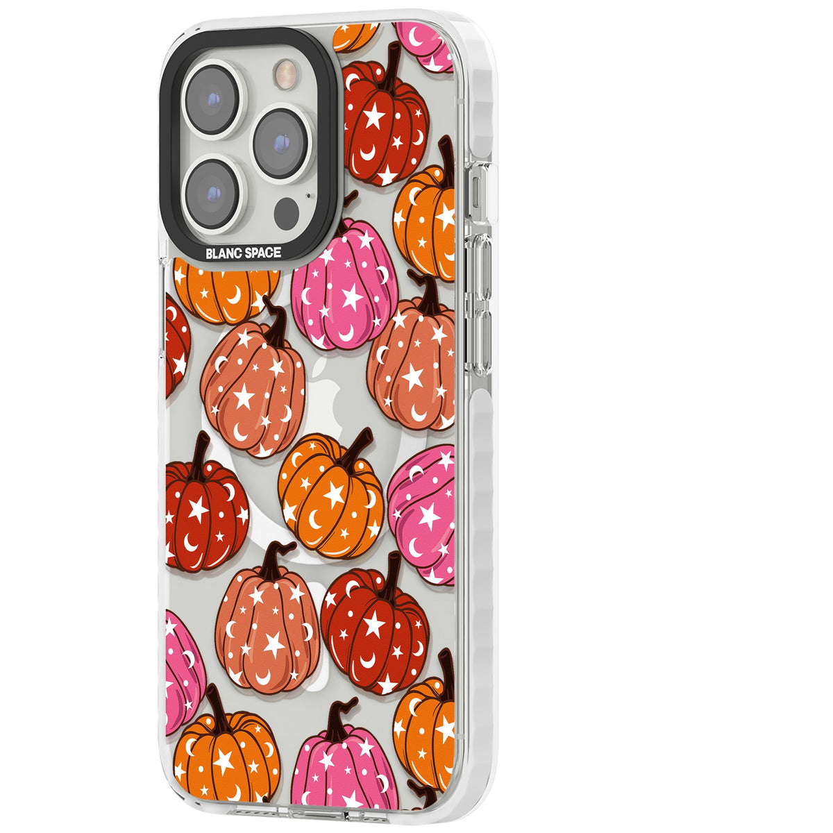 Pumpkin Starfall Pattern iPhone 13 Pro / iPhone 13 Pro Max / iPhone 14 Pro / iPhone 14 Pro Max / iPhone 15 Pro / iPhone 15 Pro Max Impact Pro Clear Phone Case side