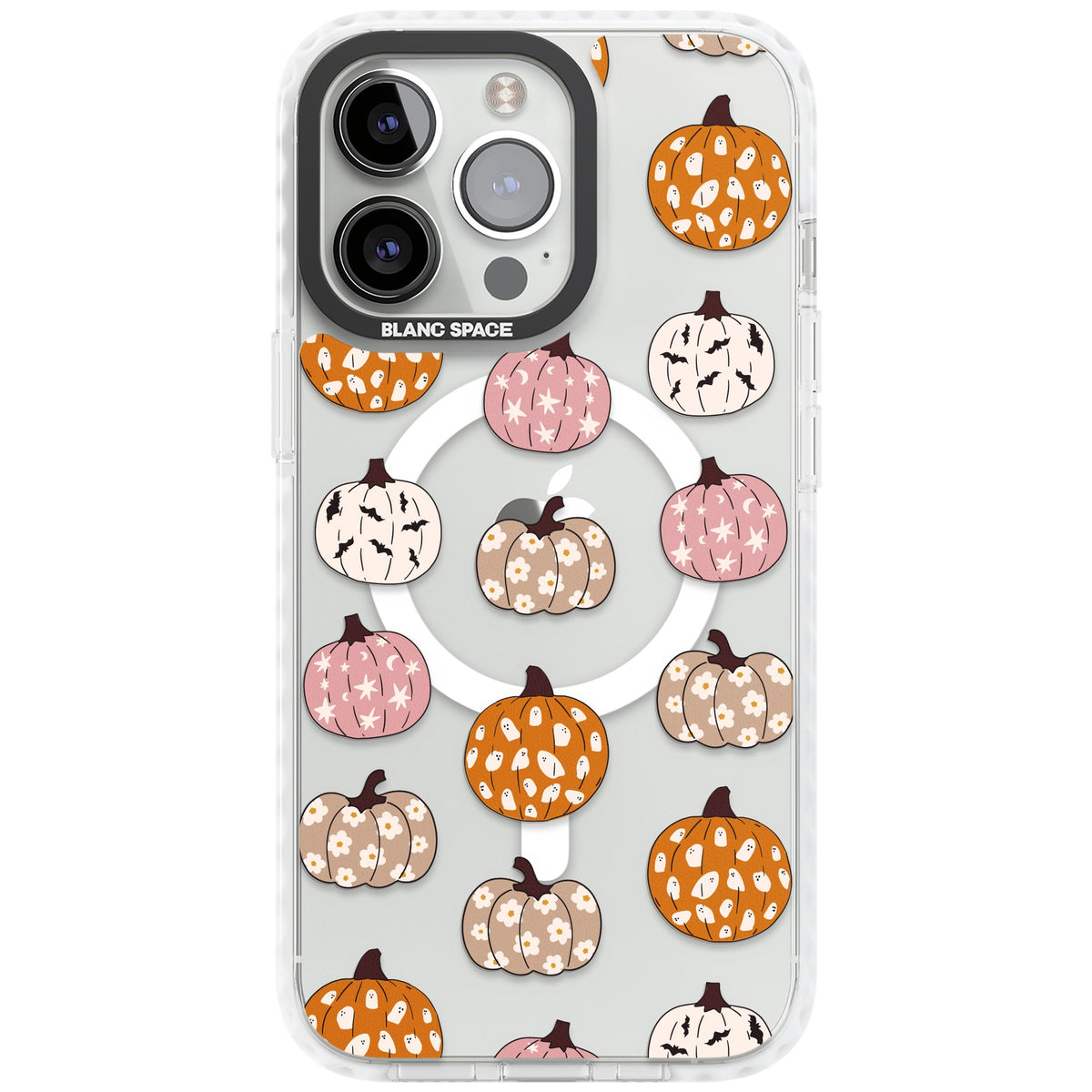 Floral Pumpkins iPhone 13 Pro / iPhone 13 Pro Max / iPhone 14 Pro / iPhone 14 Pro Max / iPhone 15 Pro / iPhone 15 Pro Max Impact Pro Clear Phone Case front
