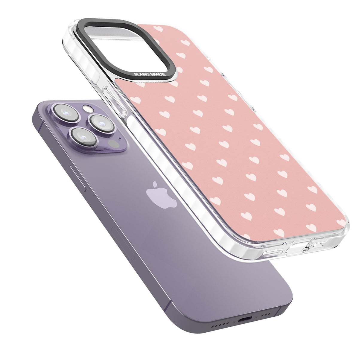 Small Heart Pattern: Pink iPhone 13 Pro / iPhone 13 Pro Max / iPhone 14 Pro / iPhone 14 Pro Max / iPhone 15 Pro / iPhone 15 Pro Max Impact Pro Clear Phone Case angled