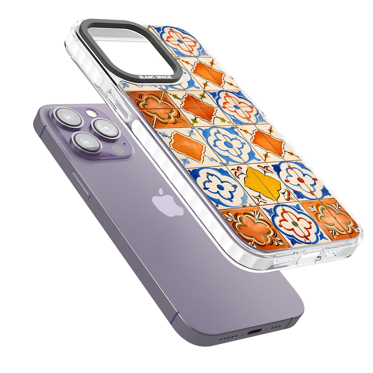 Spanish Mosaic iPhone 13 Pro / iPhone 13 Pro Max / iPhone 14 Pro / iPhone 14 Pro Max / iPhone 15 Pro / iPhone 15 Pro Max Impact Pro Clear Phone Case angled