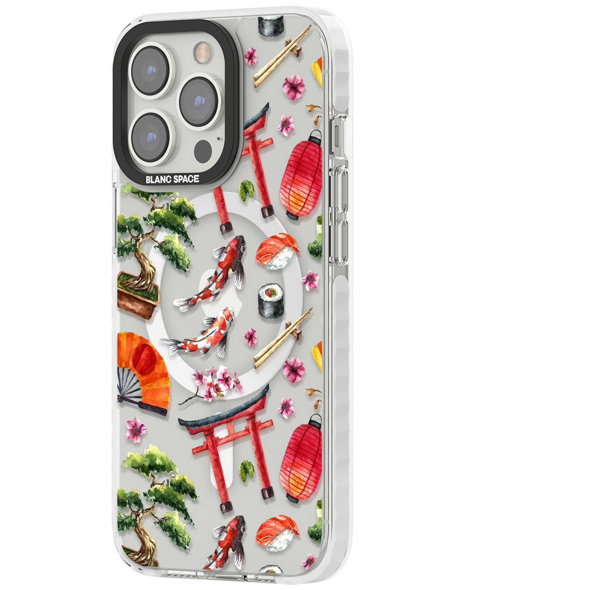 Japanese Watercolor iPhone 13 Pro / iPhone 13 Pro Max / iPhone 14 Pro / iPhone 14 Pro Max / iPhone 15 Pro / iPhone 15 Pro Max Impact Pro Clear Phone Case side