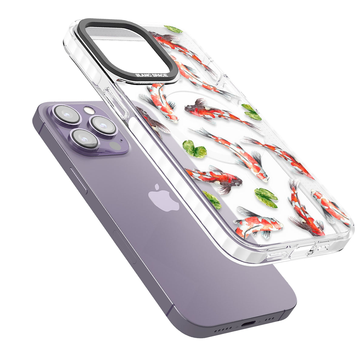 Koi Fish In Watercolour iPhone 13 Pro / iPhone 13 Pro Max / iPhone 14 Pro / iPhone 14 Pro Max / iPhone 15 Pro / iPhone 15 Pro Max Impact Pro Clear Phone Case angled