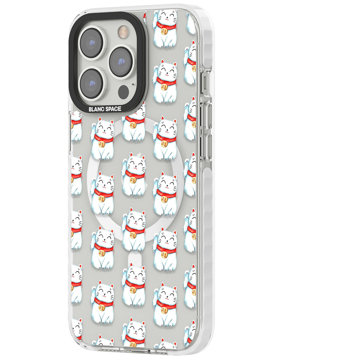 Lucky Cat Pattern iPhone 13 Pro / iPhone 13 Pro Max / iPhone 14 Pro / iPhone 14 Pro Max / iPhone 15 Pro / iPhone 15 Pro Max Impact Pro Clear Phone Case side