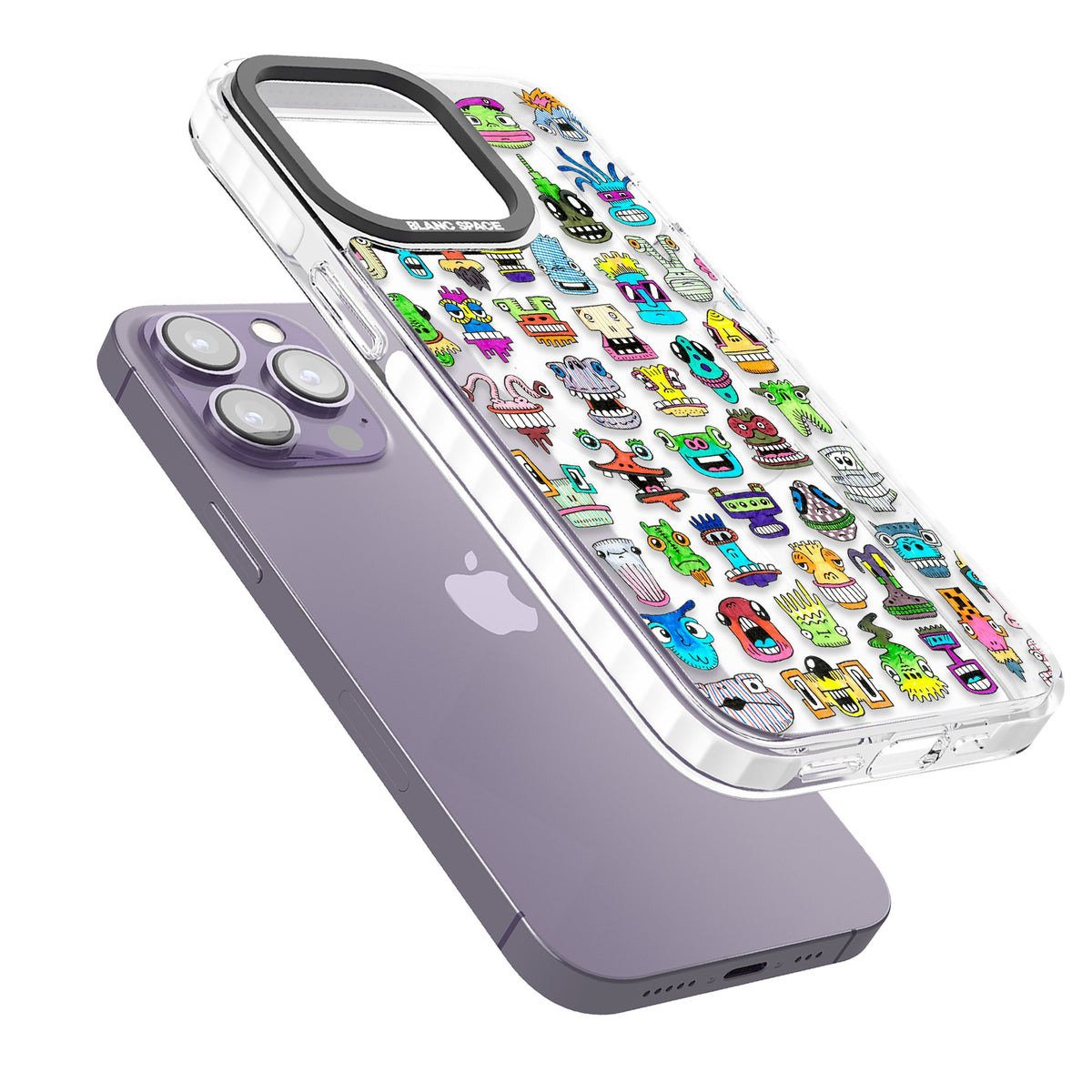 Monster Mash iPhone 13 Pro / iPhone 13 Pro Max / iPhone 14 Pro / iPhone 14 Pro Max / iPhone 15 Pro / iPhone 15 Pro Max Impact Pro Clear Phone Case angled
