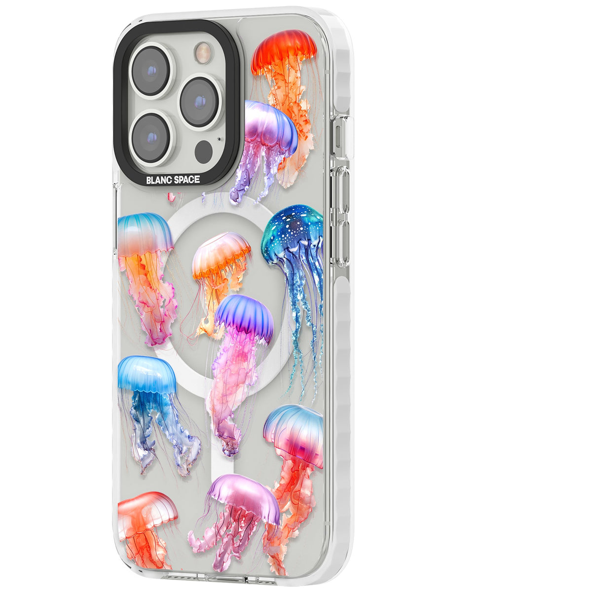 Vibrant Jellyfish iPhone 13 Pro / iPhone 13 Pro Max / iPhone 14 Pro / iPhone 14 Pro Max / iPhone 15 Pro / iPhone 15 Pro Max Impact Pro Clear Phone Case side