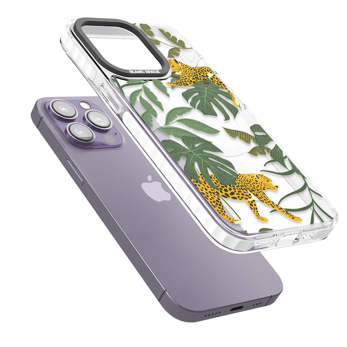 Jungle Cats iPhone 13 Pro / iPhone 13 Pro Max / iPhone 14 Pro / iPhone 14 Pro Max / iPhone 15 Pro / iPhone 15 Pro Max Impact Pro Clear Phone Case angled