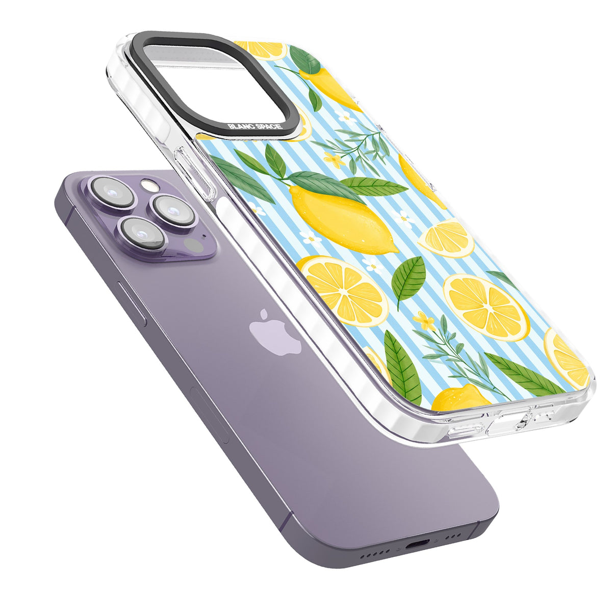 Capri Citrus Stripe iPhone 13 Pro / iPhone 13 Pro Max / iPhone 14 Pro / iPhone 14 Pro Max / iPhone 15 Pro / iPhone 15 Pro Max Impact Pro Clear Phone Case angled