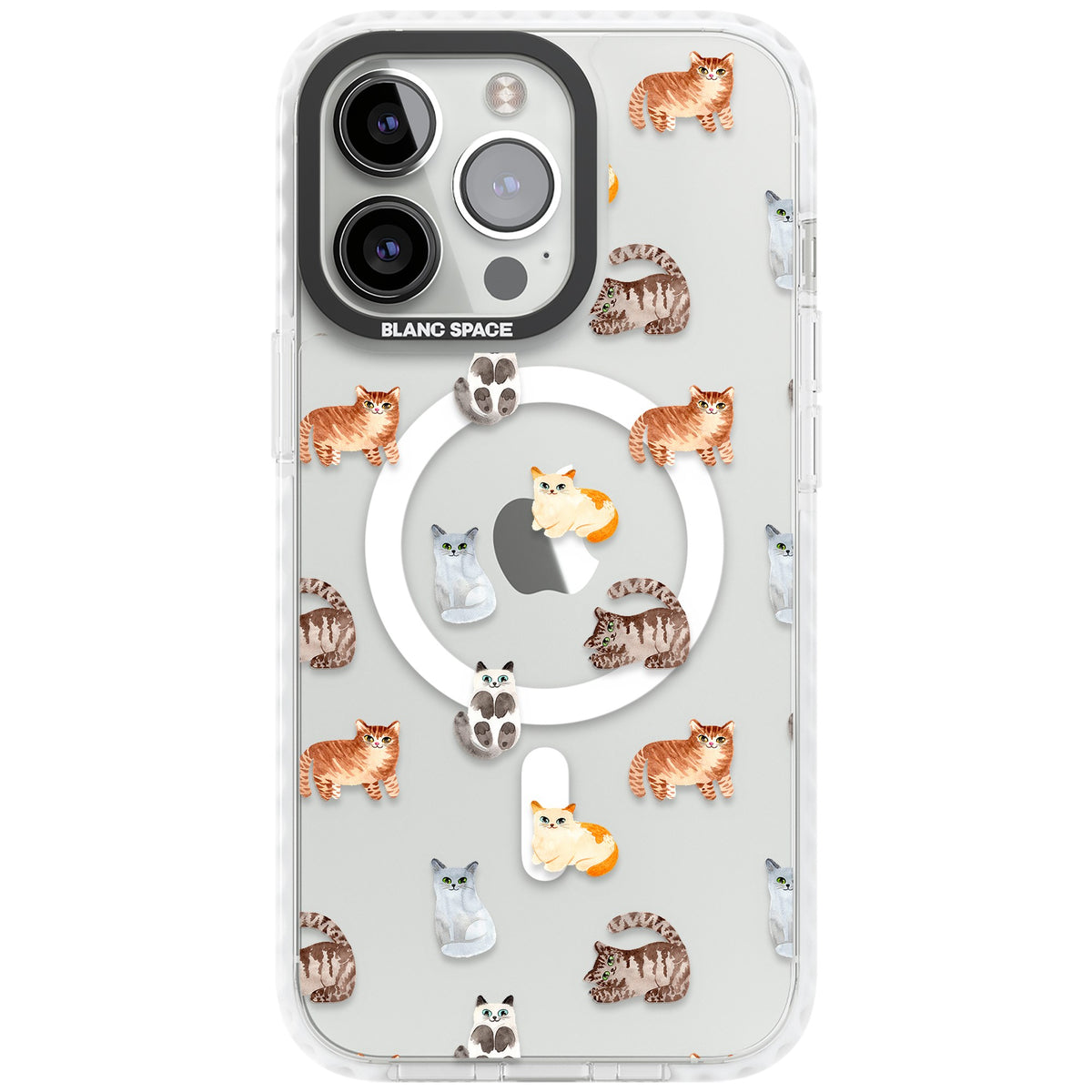 Cute Cat Pattern Classic iPhone 13 Pro / iPhone 13 Pro Max / iPhone 14 Pro / iPhone 14 Pro Max / iPhone 15 Pro / iPhone 15 Pro Max Impact Pro Clear Phone Case front
