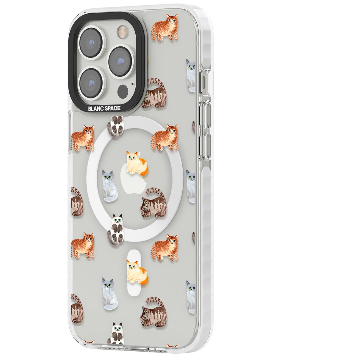 Cute Cat Pattern Classic iPhone 13 Pro / iPhone 13 Pro Max / iPhone 14 Pro / iPhone 14 Pro Max / iPhone 15 Pro / iPhone 15 Pro Max Impact Pro Clear Phone Case side