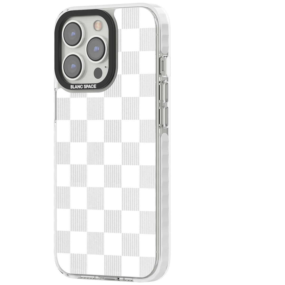 White Checkered iPhone 13 Pro / iPhone 13 Pro Max / iPhone 14 Pro / iPhone 14 Pro Max / iPhone 15 Pro / iPhone 15 Pro Max Impact Pro Clear Phone Case side