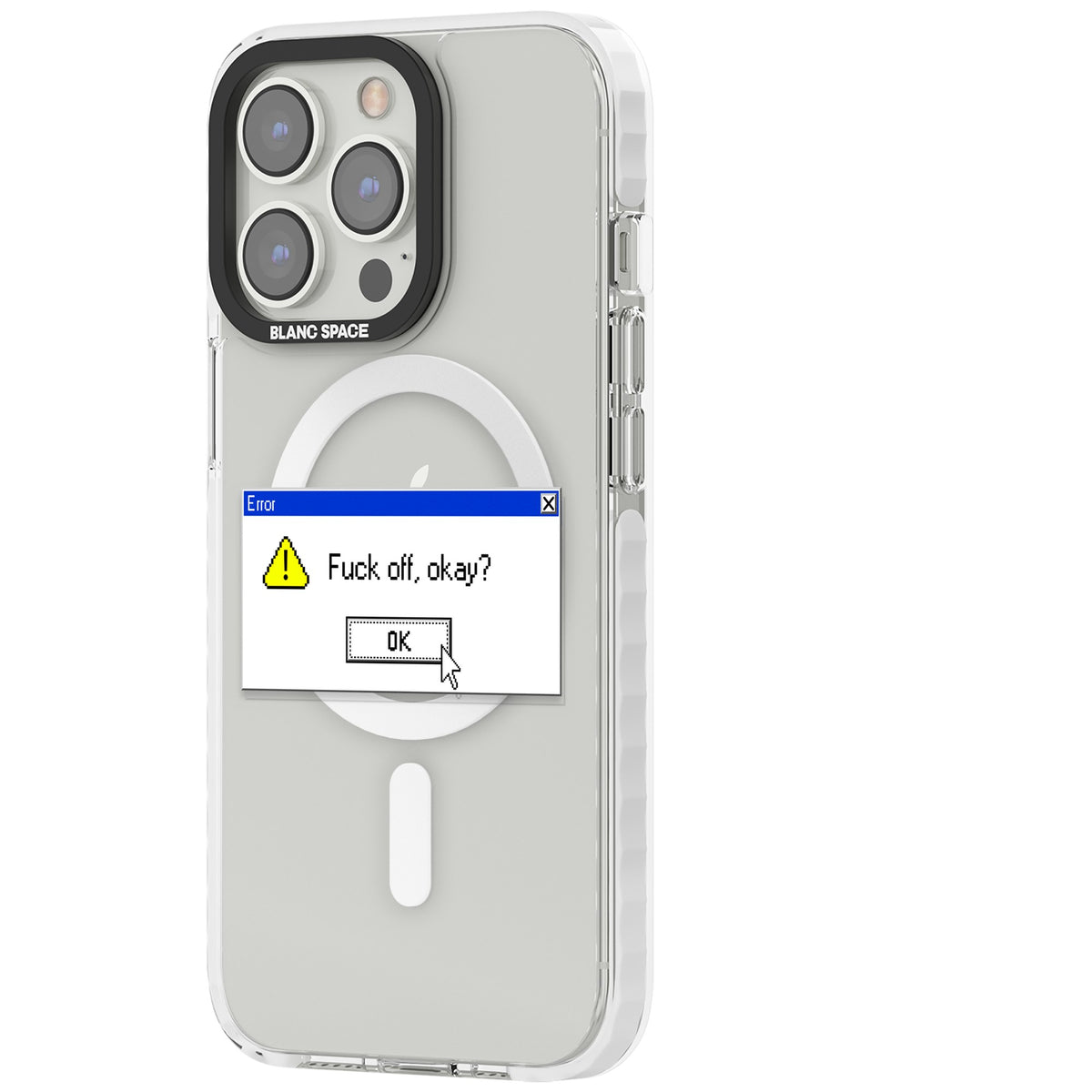 F Ck Off Okay Exe iPhone 13 Pro / iPhone 13 Pro Max / iPhone 14 Pro / iPhone 14 Pro Max / iPhone 15 Pro / iPhone 15 Pro Max Impact Pro Clear Phone Case side