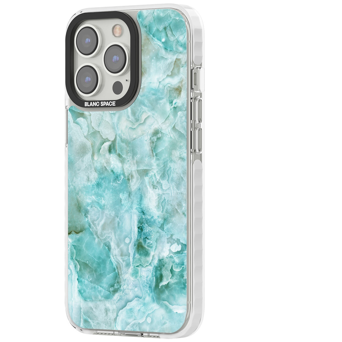 Aqua Onyx Marble iPhone 13 Pro / iPhone 13 Pro Max / iPhone 14 Pro / iPhone 14 Pro Max / iPhone 15 Pro / iPhone 15 Pro Max Impact Pro Clear Phone Case side