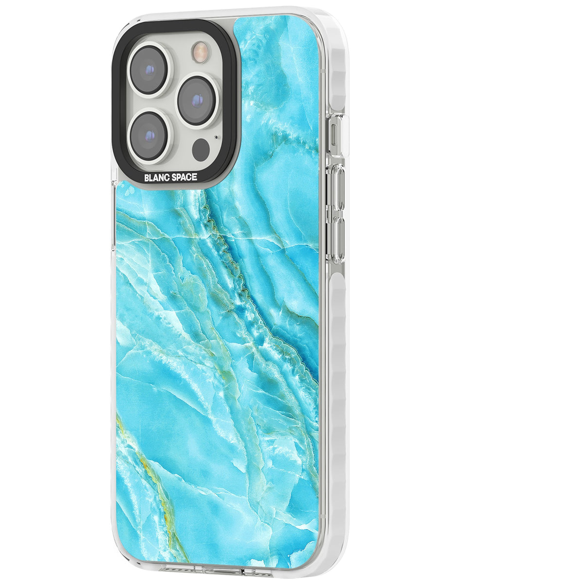 Blue Onyx Marble iPhone 13 Pro / iPhone 13 Pro Max / iPhone 14 Pro / iPhone 14 Pro Max / iPhone 15 Pro / iPhone 15 Pro Max Impact Pro Clear Phone Case side