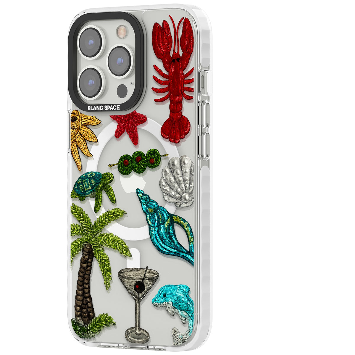 Painted Coastal Pattern iPhone 13 Pro / iPhone 13 Pro Max / iPhone 14 Pro / iPhone 14 Pro Max / iPhone 15 Pro / iPhone 15 Pro Max Impact Pro Clear Phone Case side