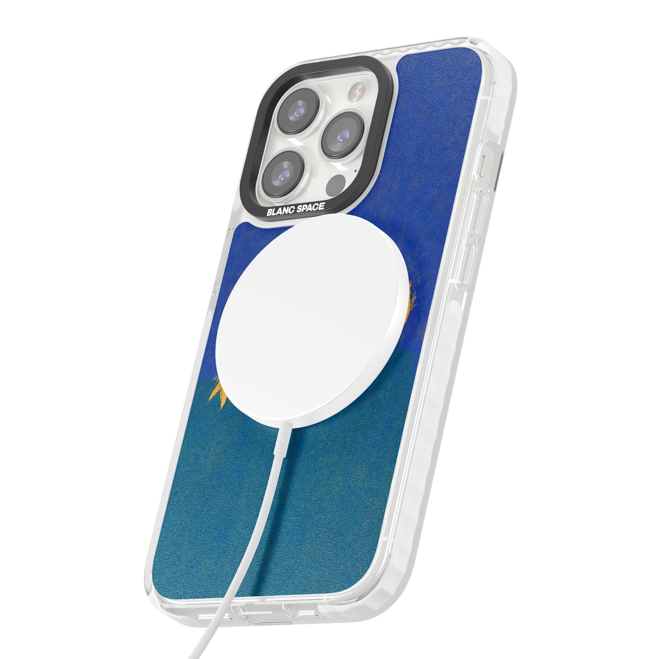 Star Boogie stars aesthetic iPhone case featuring five yellow hand-painted stars on cobalt blue and teal | Impact Magsafe case for iPhone 13 Pro, iPhone 14 Pro, iPhone 15 Pro