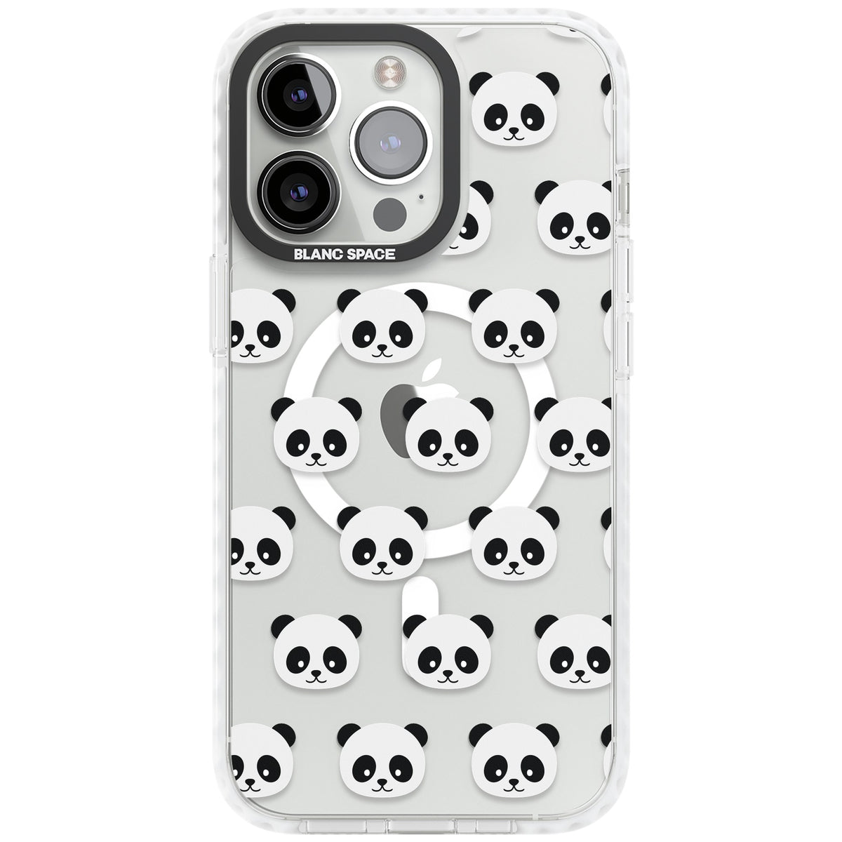 Panda Face Pattern iPhone 13 Pro / iPhone 13 Pro Max / iPhone 14 Pro / iPhone 14 Pro Max / iPhone 15 Pro / iPhone 15 Pro Max Impact Pro Clear Phone Case front