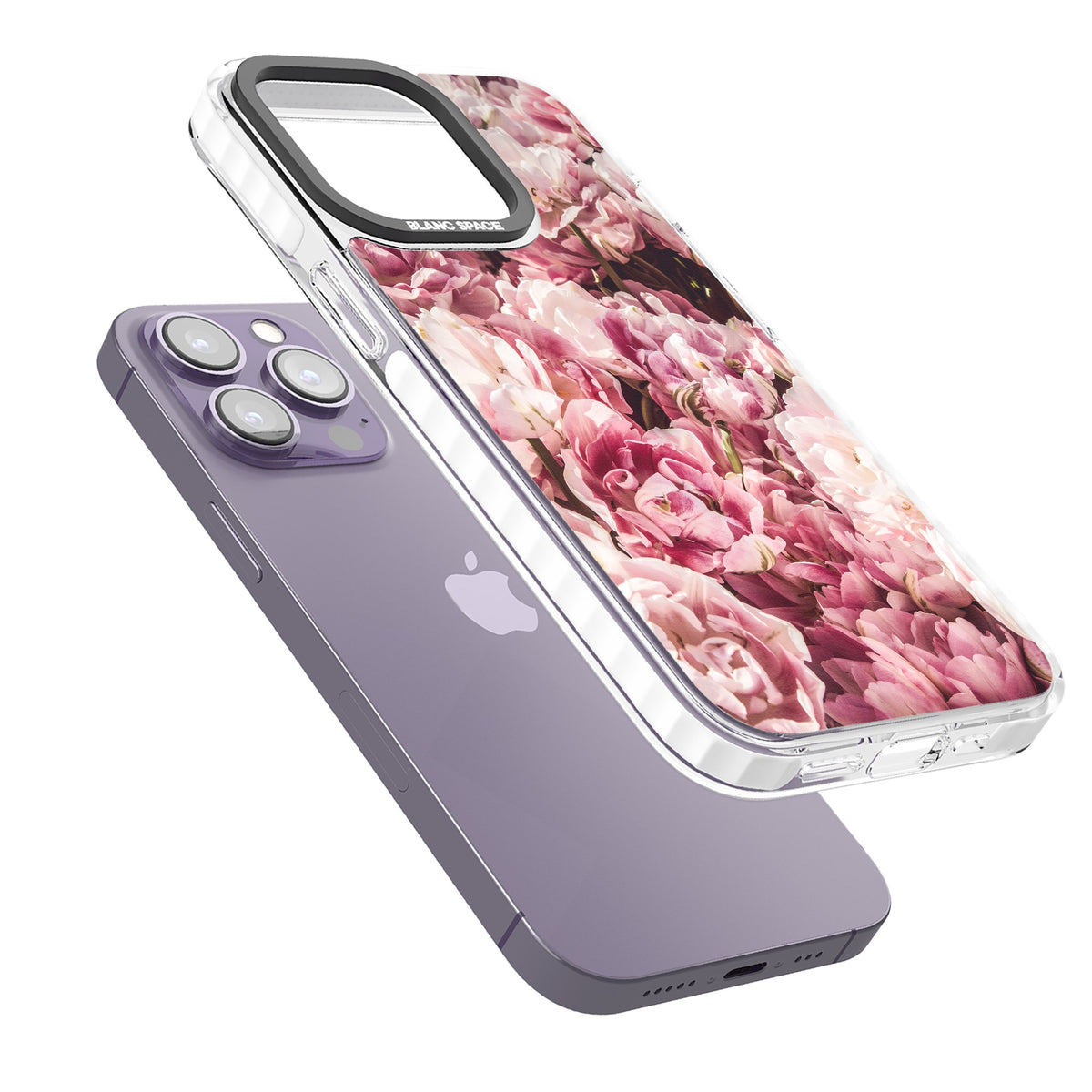 Peony Dream iPhone 13 Pro / iPhone 13 Pro Max / iPhone 14 Pro / iPhone 14 Pro Max / iPhone 15 Pro / iPhone 15 Pro Max Impact Pro Clear Phone Case angled
