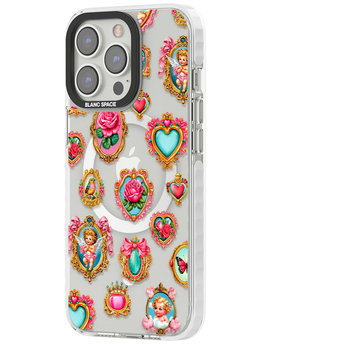 Angelcore Hearts Frames iPhone 13 Pro / iPhone 13 Pro Max / iPhone 14 Pro / iPhone 14 Pro Max / iPhone 15 Pro / iPhone 15 Pro Max Impact Pro Clear Phone Case side