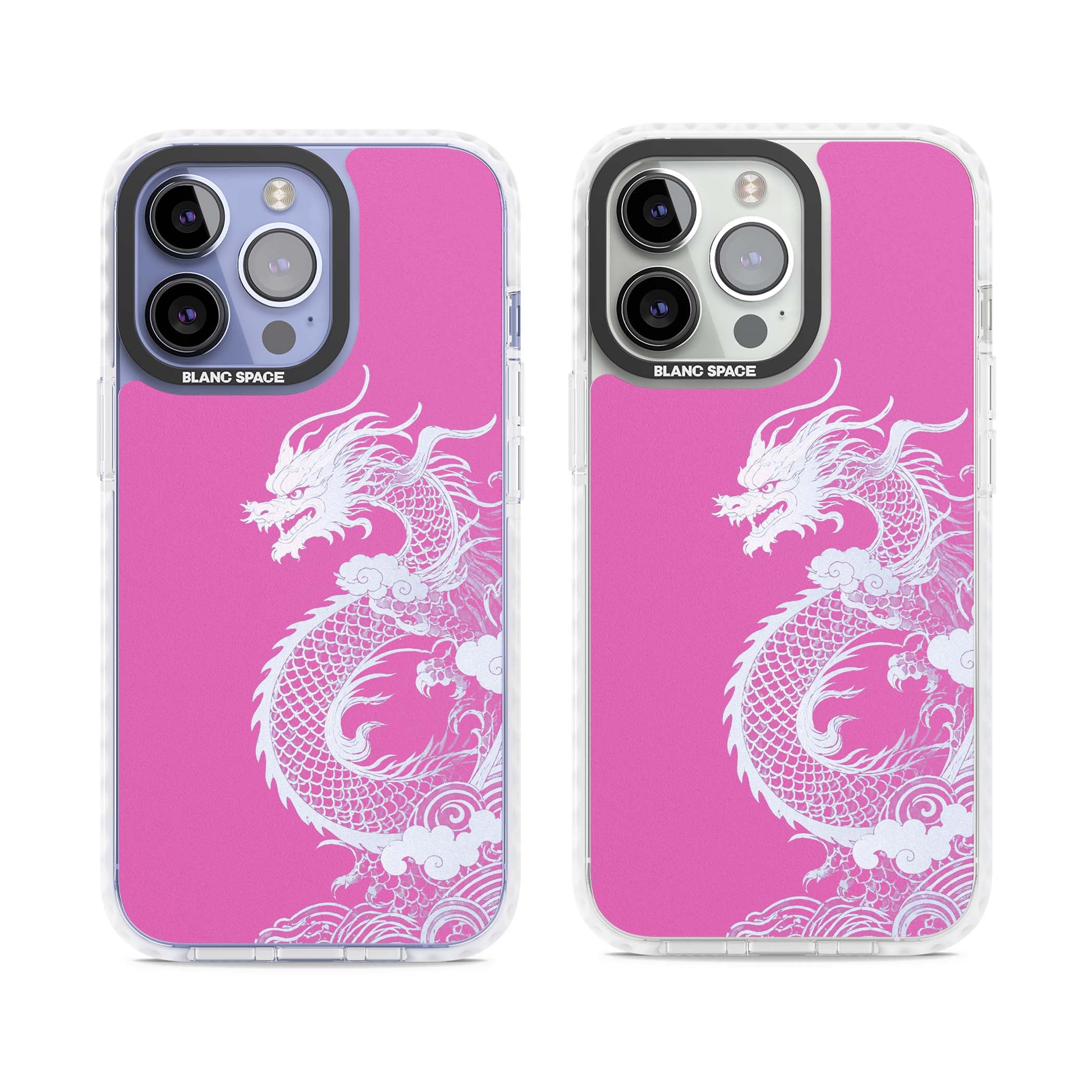 Pink Empress chinese dragon iPhone case featuring a white dragon, swirling clouds and pink dragon wallpaper backdrop | Impact Magsafe case for iPhone 13 Pro, iPhone 14 Pro, iPhone 15 Pro