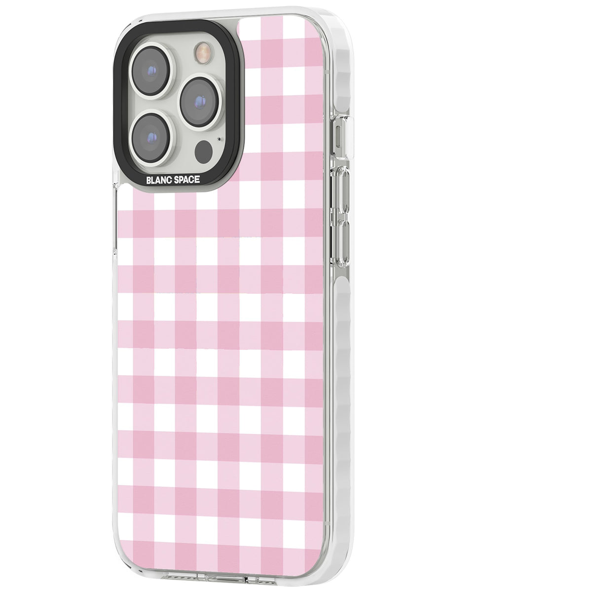 Pink Gingham iPhone 13 Pro / iPhone 13 Pro Max / iPhone 14 Pro / iPhone 14 Pro Max / iPhone 15 Pro / iPhone 15 Pro Max Impact Pro Clear Phone Case side