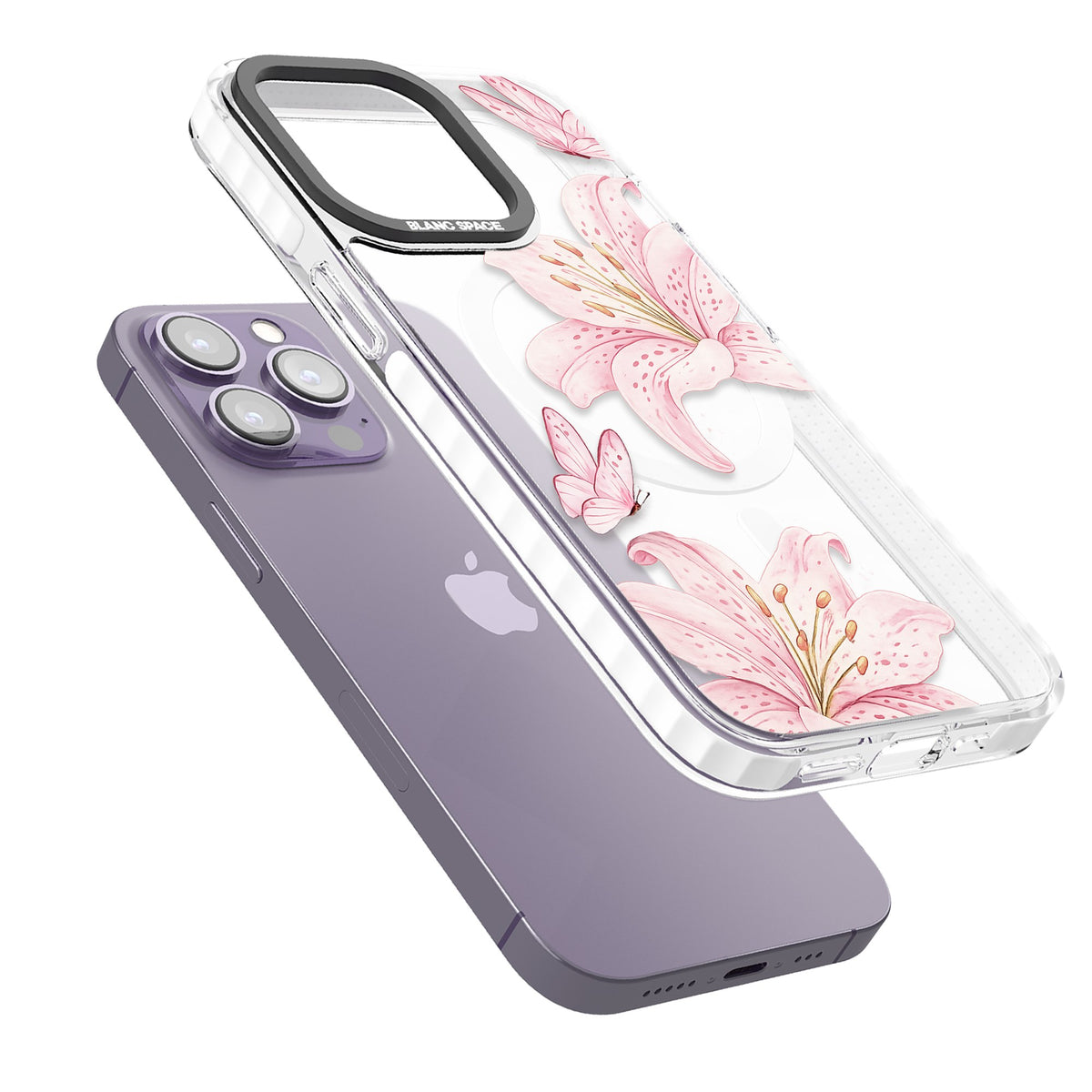 Lily Whisper iPhone 13 Pro / iPhone 13 Pro Max / iPhone 14 Pro / iPhone 14 Pro Max / iPhone 15 Pro / iPhone 15 Pro Max Impact Pro Clear Phone Case angled