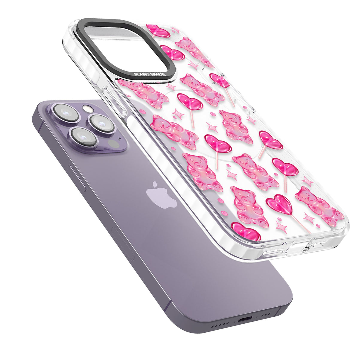 Pink Sugar iPhone 13 Pro / iPhone 13 Pro Max / iPhone 14 Pro / iPhone 14 Pro Max / iPhone 15 Pro / iPhone 15 Pro Max Impact Pro Clear Phone Case angled