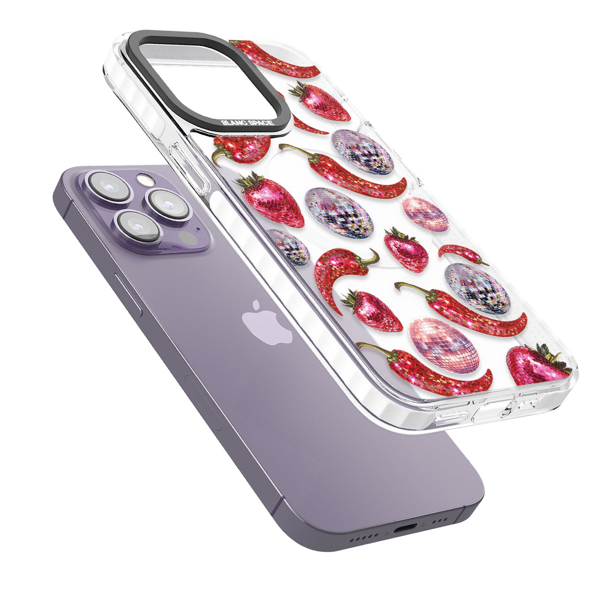 Spicy Disco iPhone 13 Pro / iPhone 13 Pro Max / iPhone 14 Pro / iPhone 14 Pro Max / iPhone 15 Pro / iPhone 15 Pro Max Impact Pro Clear Phone Case angled