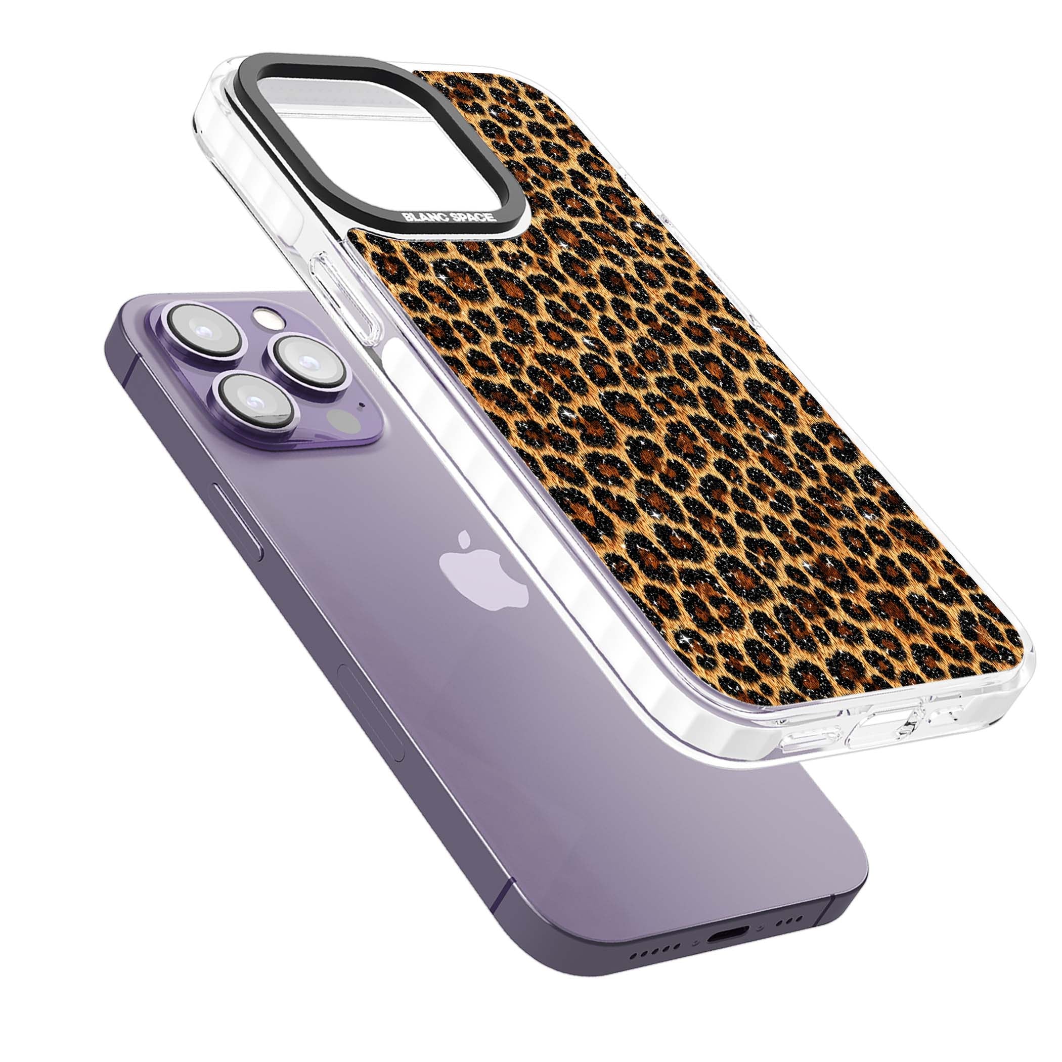 Diamond Leopard leopard print iPhone case featuring golden tan fur, black rosette spots and subtle glitter sparkle | Impact Magsafe case for iPhone 13 Pro, iPhone 14 Pro, iPhone 15 Pro